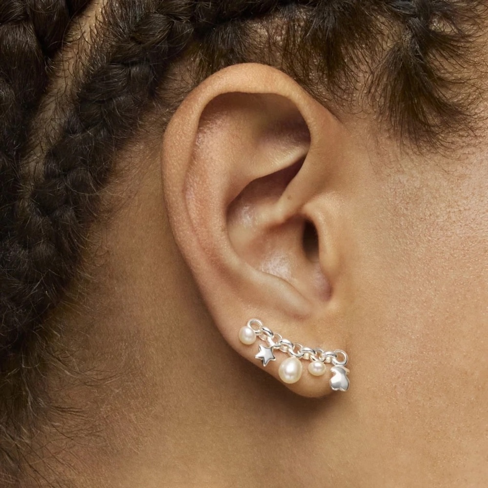 Tous Shapes Pea in a pod Pearl Row Line Earrings